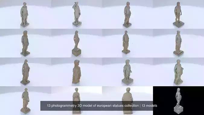 13 photogrammetry 3D model of european statues collection