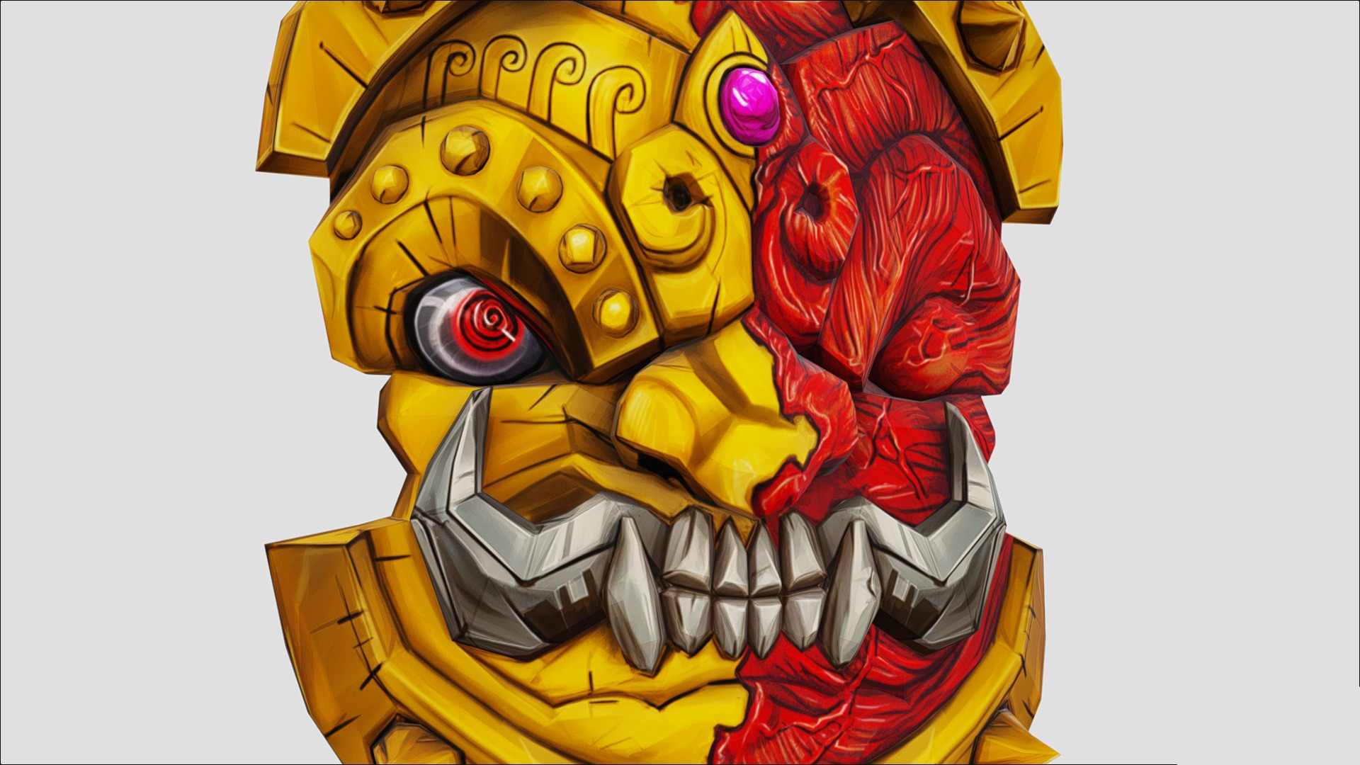 Golden Shield Mask Red Muscle Mutation Lowpoly Weapon Low-poly 3D model_7