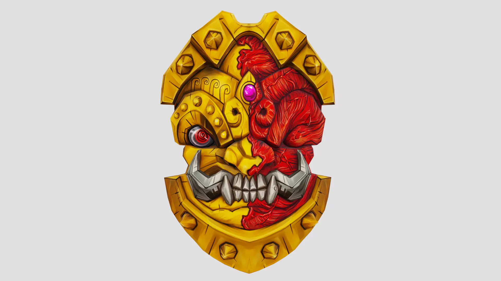 Golden Shield Mask Red Muscle Mutation Lowpoly Weapon Low-poly 3D model_0