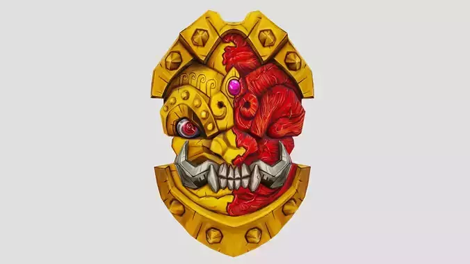 Golden Shield Mask Red Muscle Mutation Lowpoly Weapon Low-poly 3D model