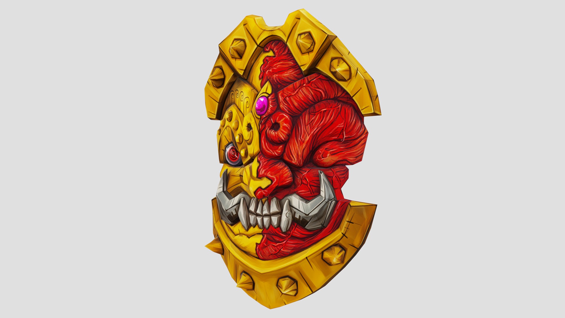 Golden Shield Mask Red Muscle Mutation Lowpoly Weapon Low-poly 3D model_2