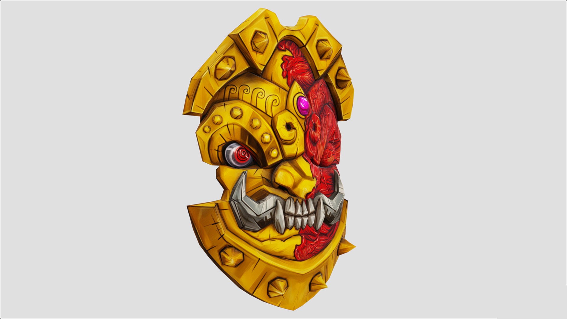 Golden Shield Mask Red Muscle Mutation Lowpoly Weapon Low-poly 3D model_6
