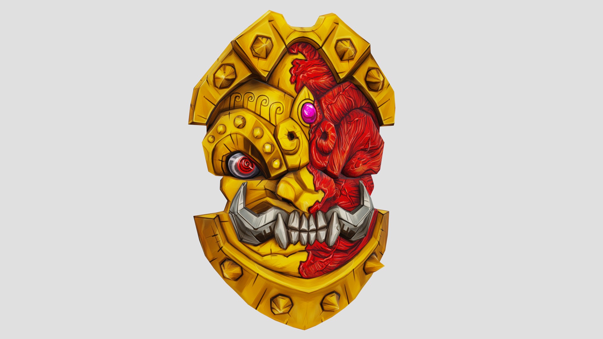 Golden Shield Mask Red Muscle Mutation Lowpoly Weapon Low-poly 3D model_1