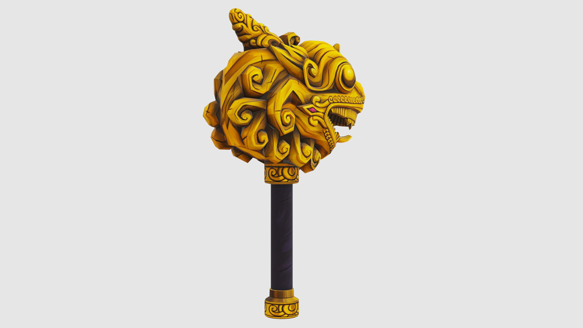 Sledgehammer Golden Dragon Head Hammer Lowpoly Gavel Low-poly 3D model_18