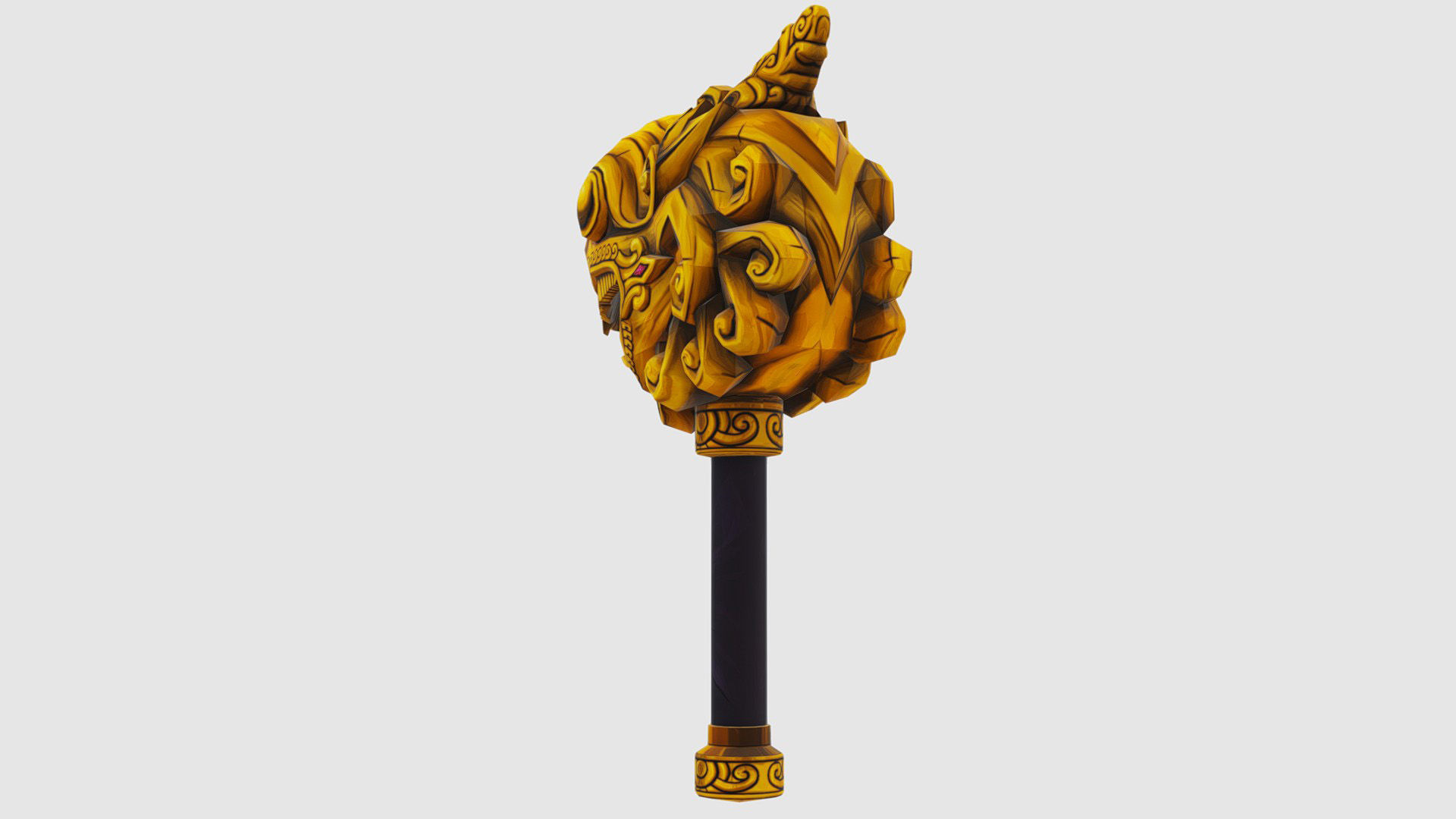 Sledgehammer Golden Dragon Head Hammer Lowpoly Gavel Low-poly 3D model_3
