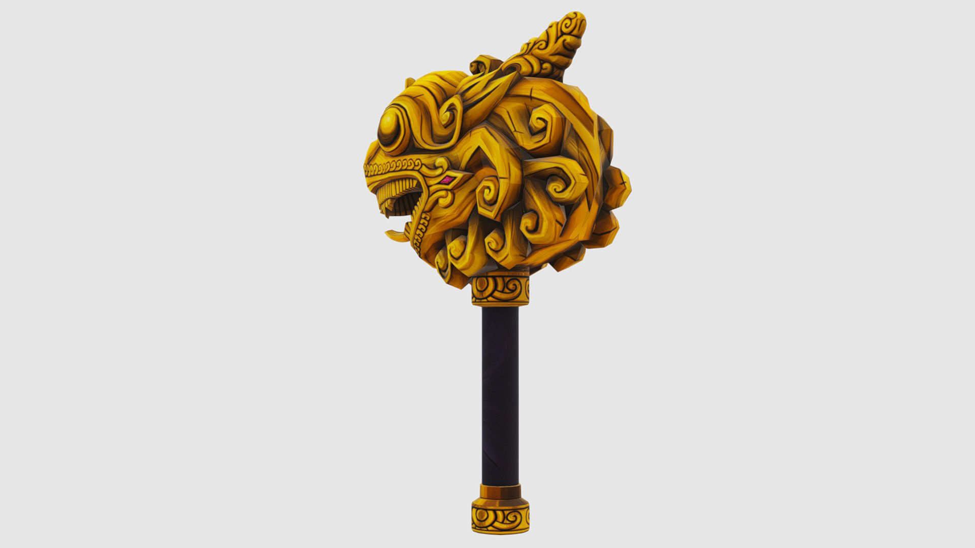 Sledgehammer Golden Dragon Head Hammer Lowpoly Gavel Low-poly 3D model_2