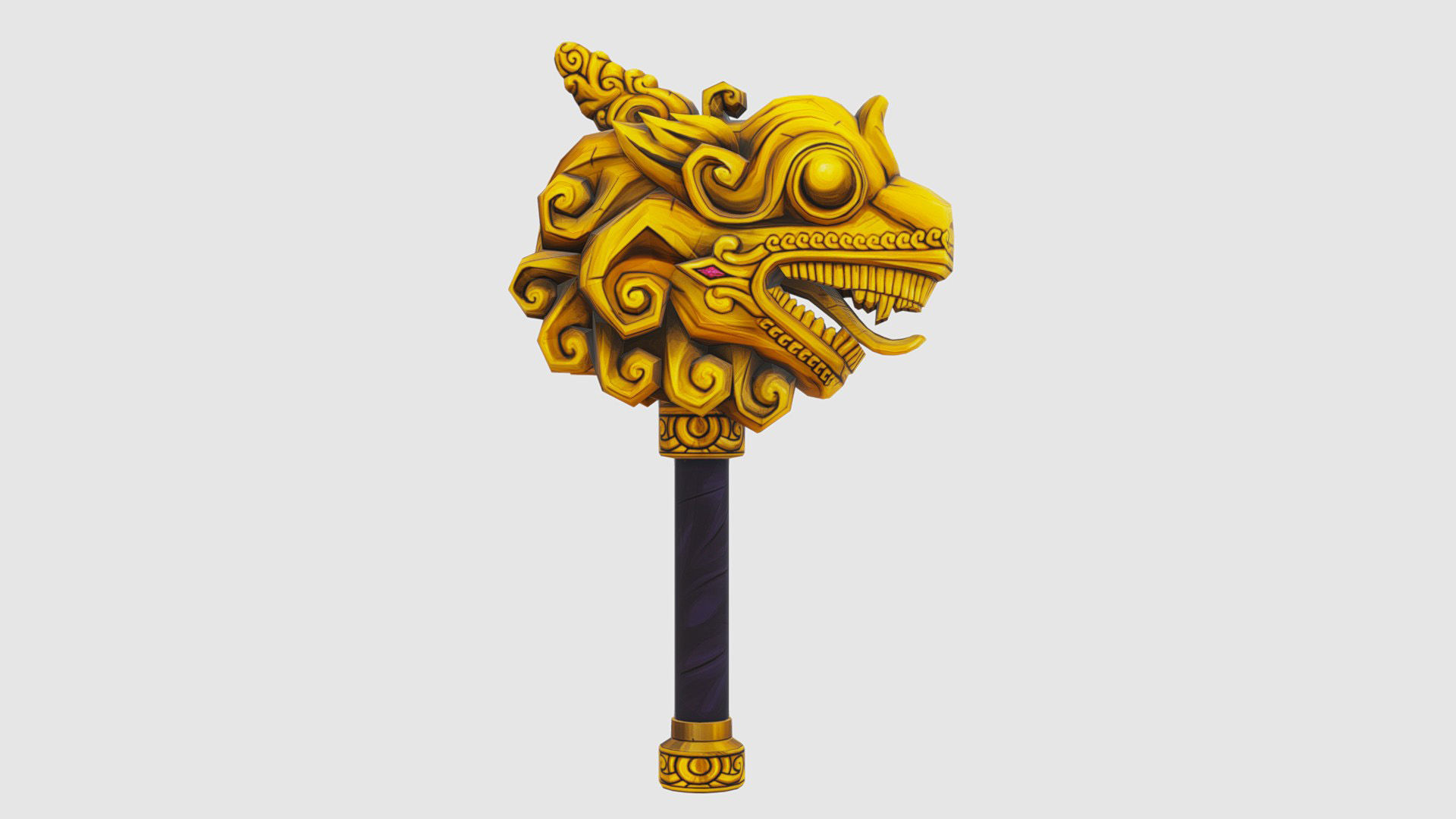 Sledgehammer Golden Dragon Head Hammer Lowpoly Gavel Low-poly 3D model_5