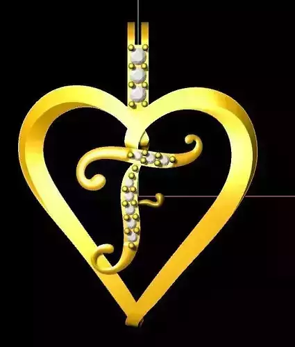 Alphabet Pendant - Letter F - Diamond-Studded 3D Model - P-6 3D print model