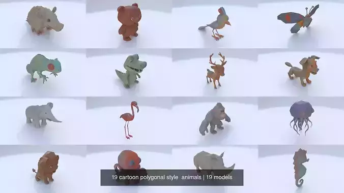 19 cartoon polygonal style animals 3D Model Collection 19 cartoon polygonal style animals 3D Model Collection