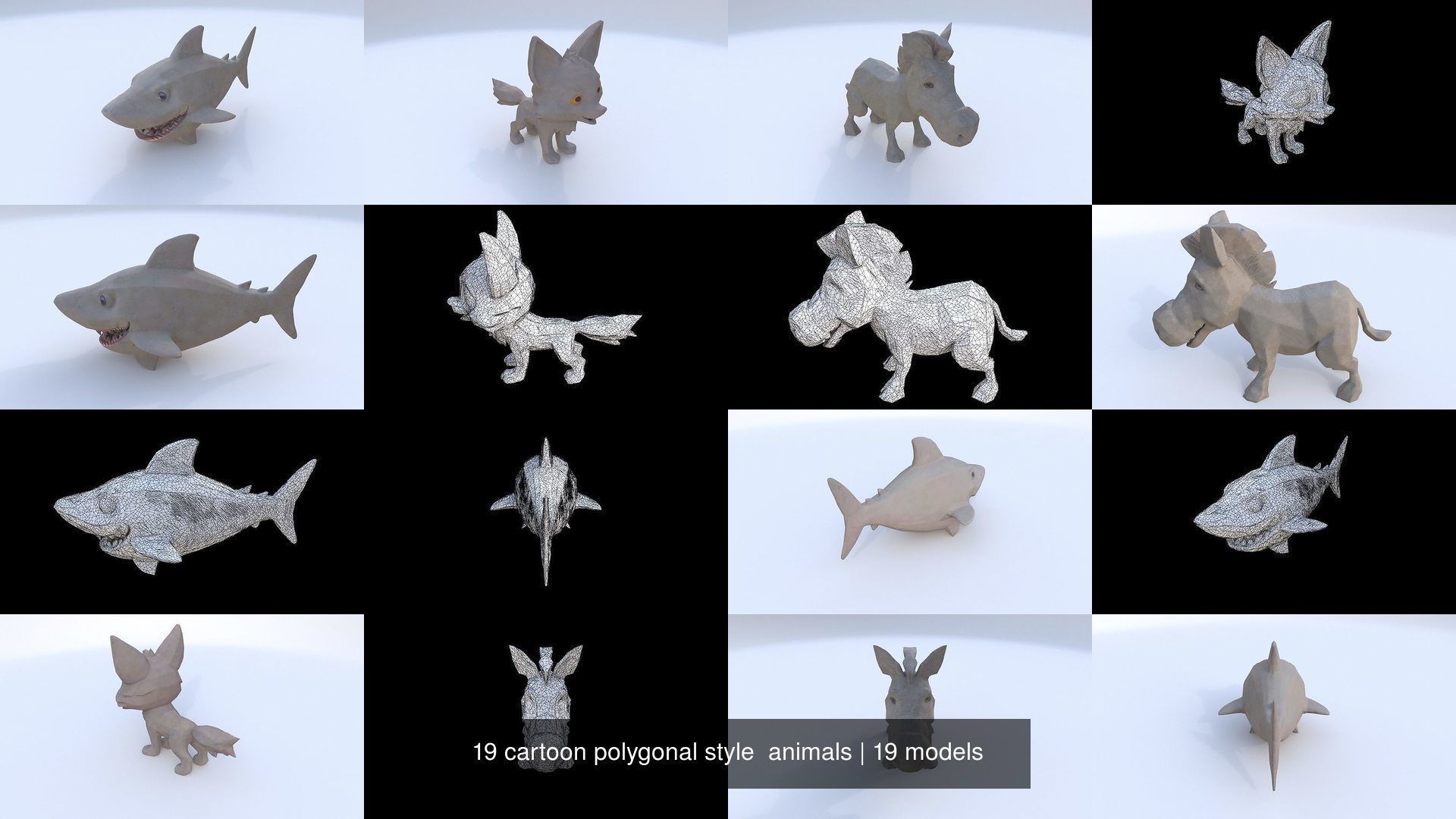 19 cartoon polygonal style animals 3D Model Collection_2