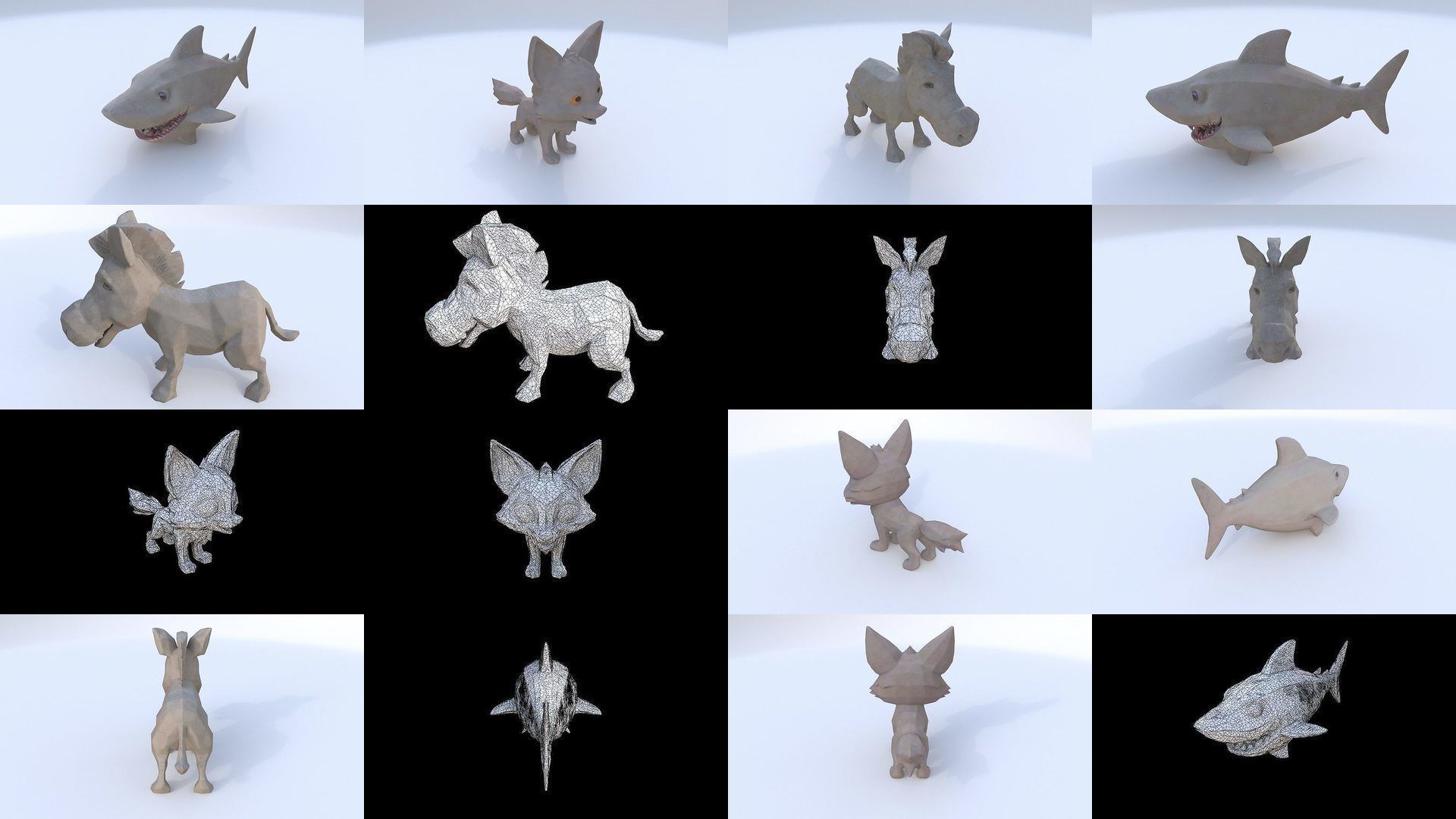 19 cartoon polygonal style animals 3D Model Collection_1