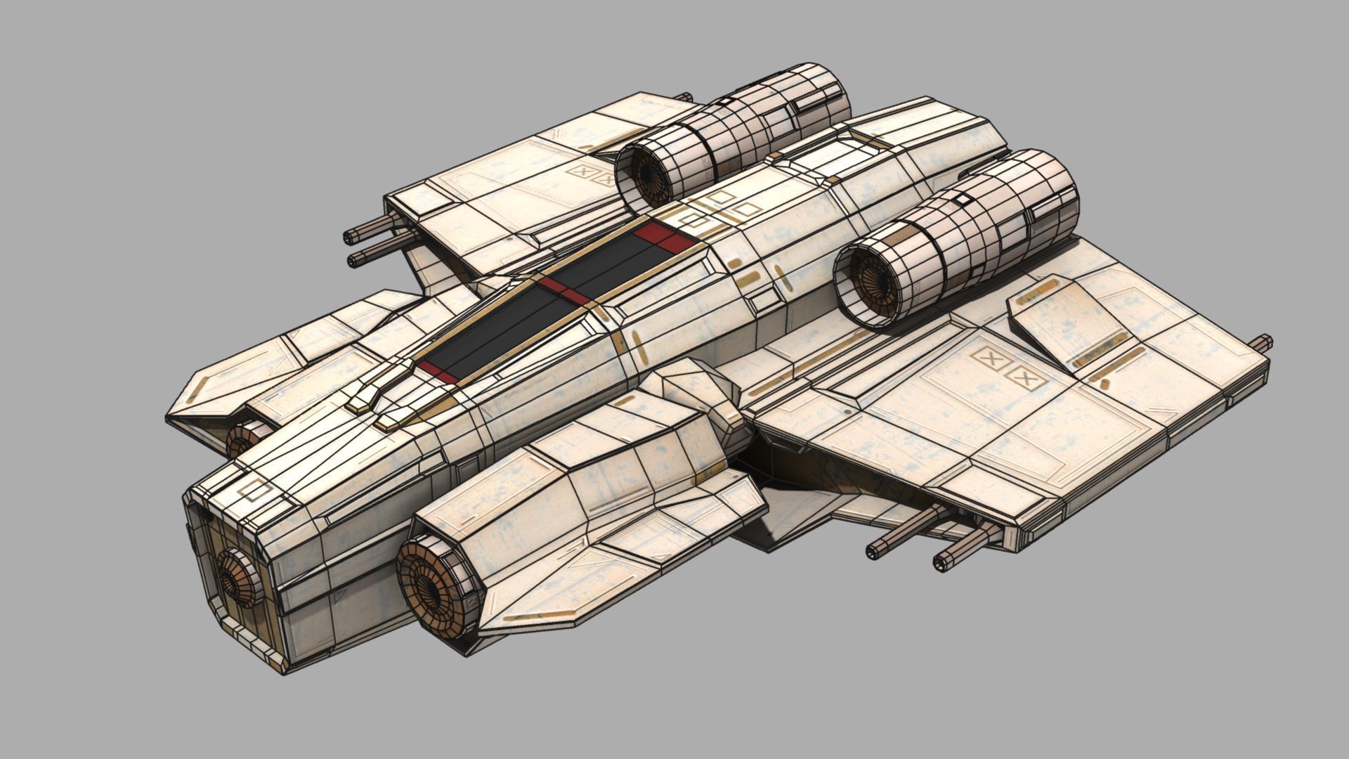 Deep Space Fighter Low-poly 3D model_9
