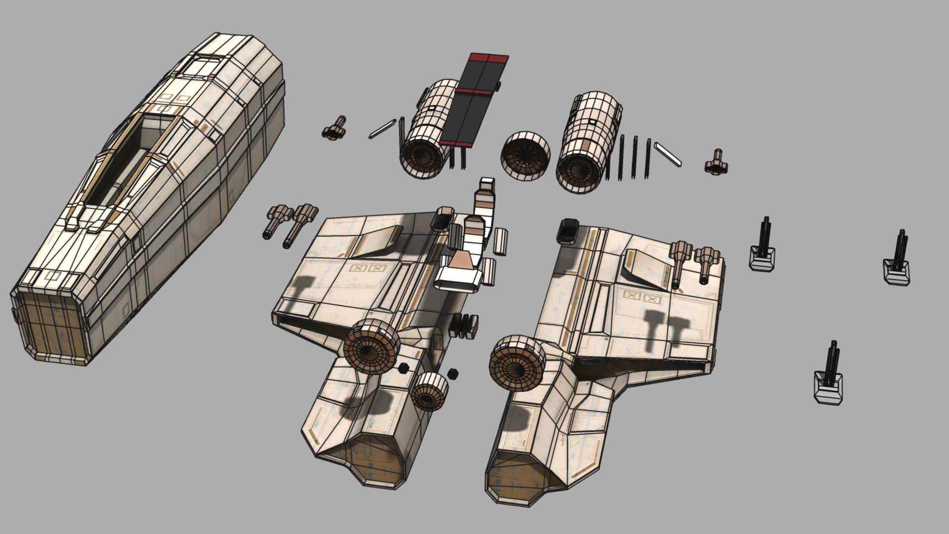 Deep Space Fighter Low-poly 3D model_11