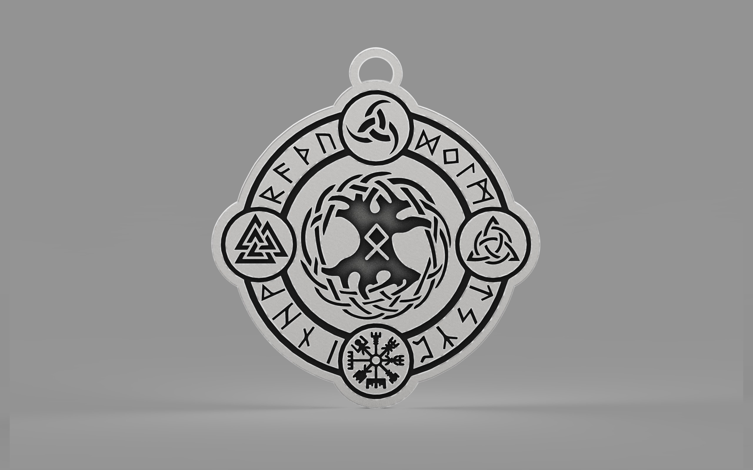 Tree of Life Pendant with trinity knots and Viking birth rune 3D print model_1