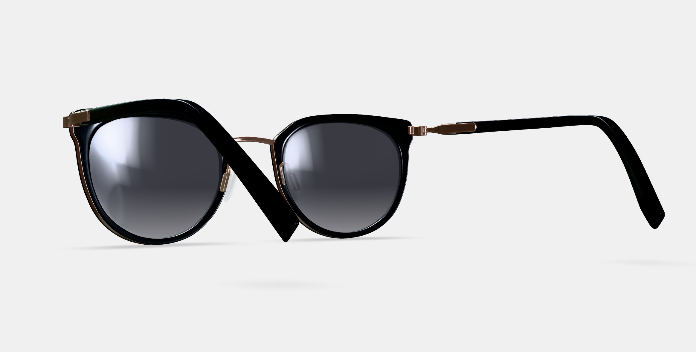 Whittier Sunglasses in Jet Black with Polished Gold 3D model_4
