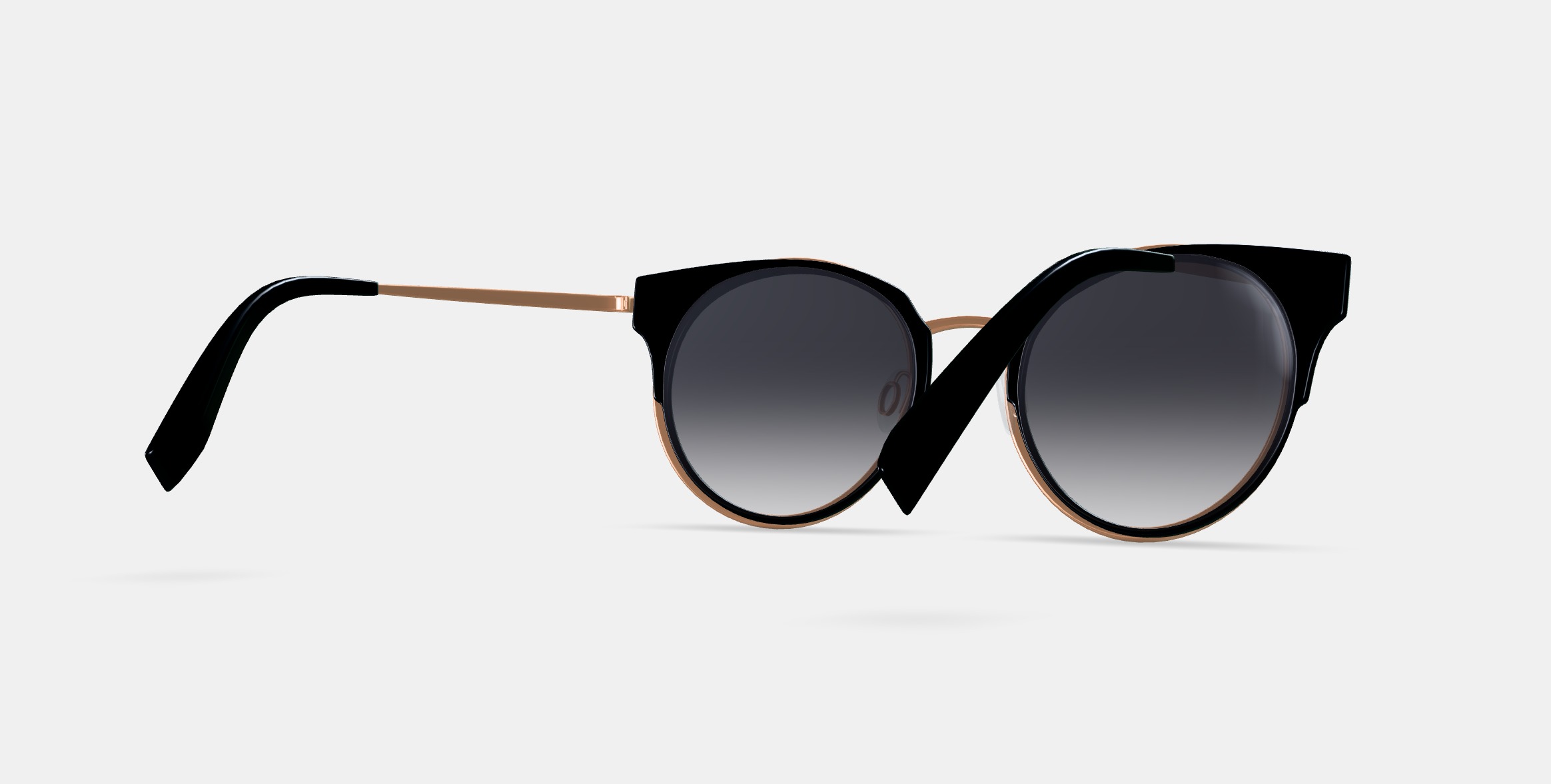 Cleo Sunglasses in Jet Black with Rose Gold 3D model_7