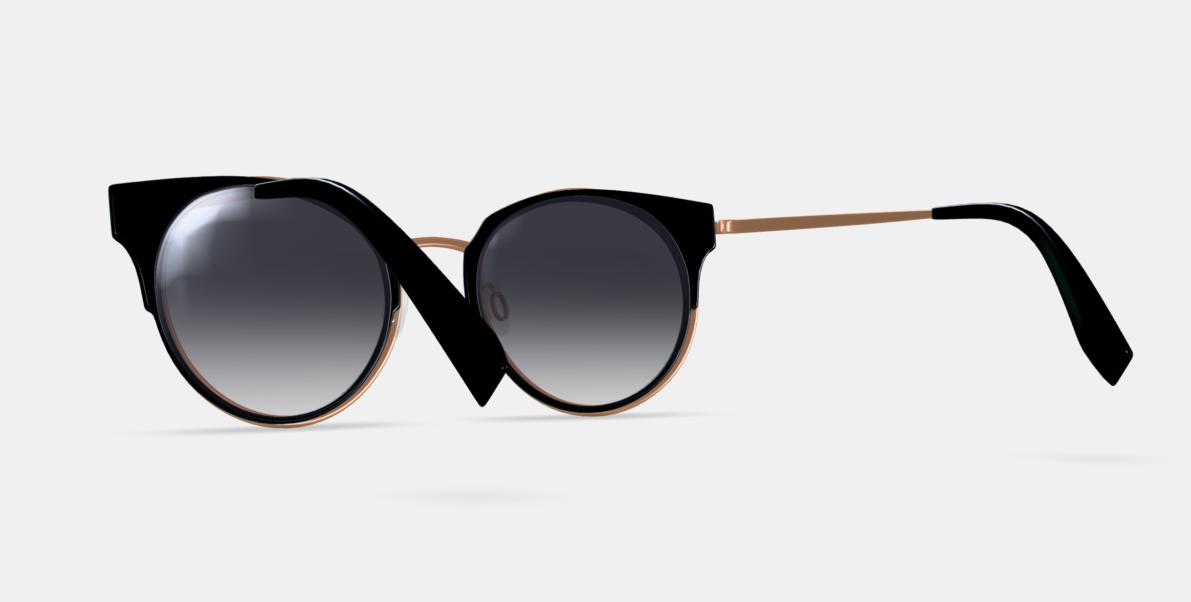 Cleo Sunglasses in Jet Black with Rose Gold 3D model_2