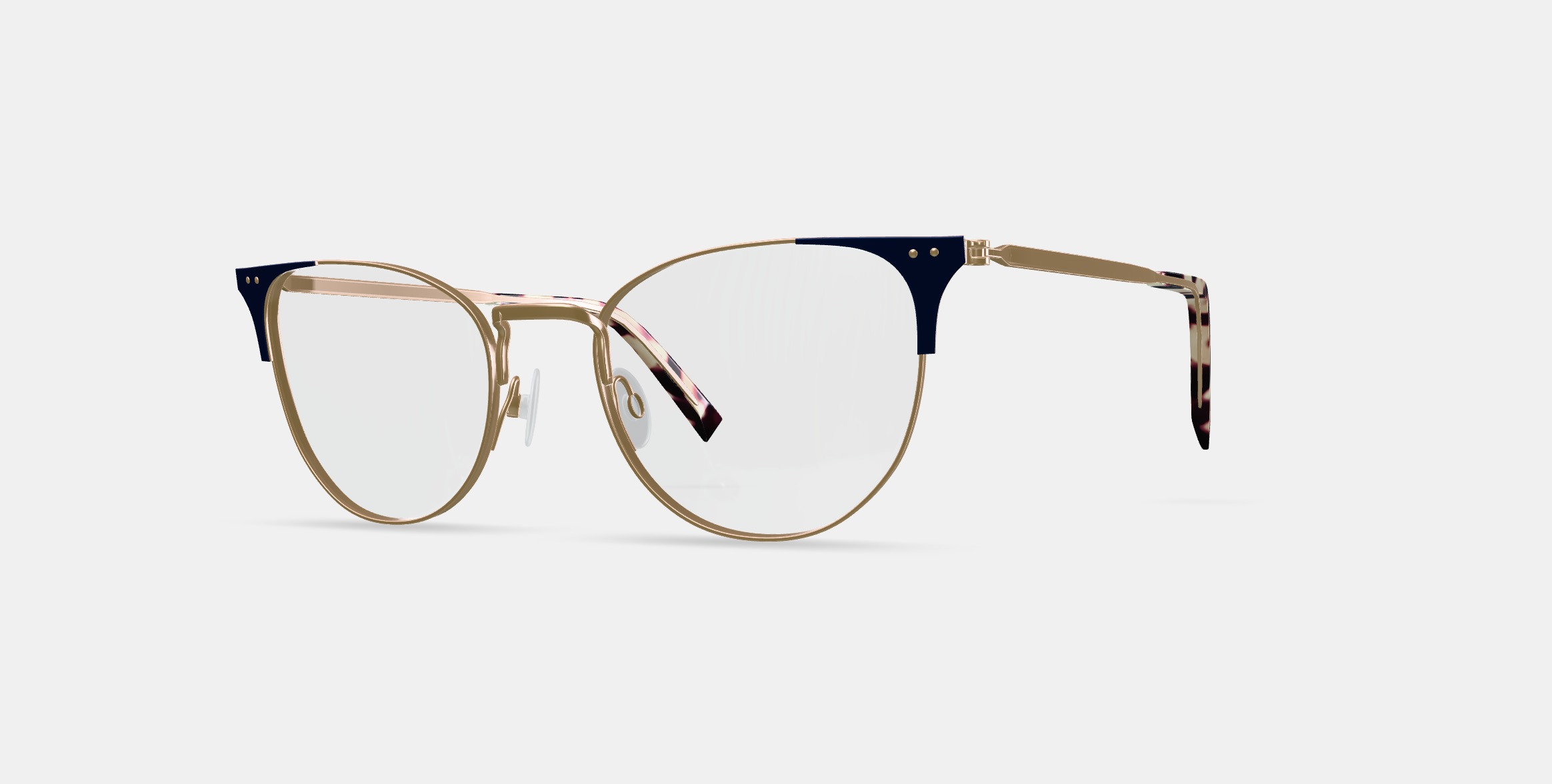 Ava Eyeglasses in Polished Gold with Brushed Navy 3D model_13