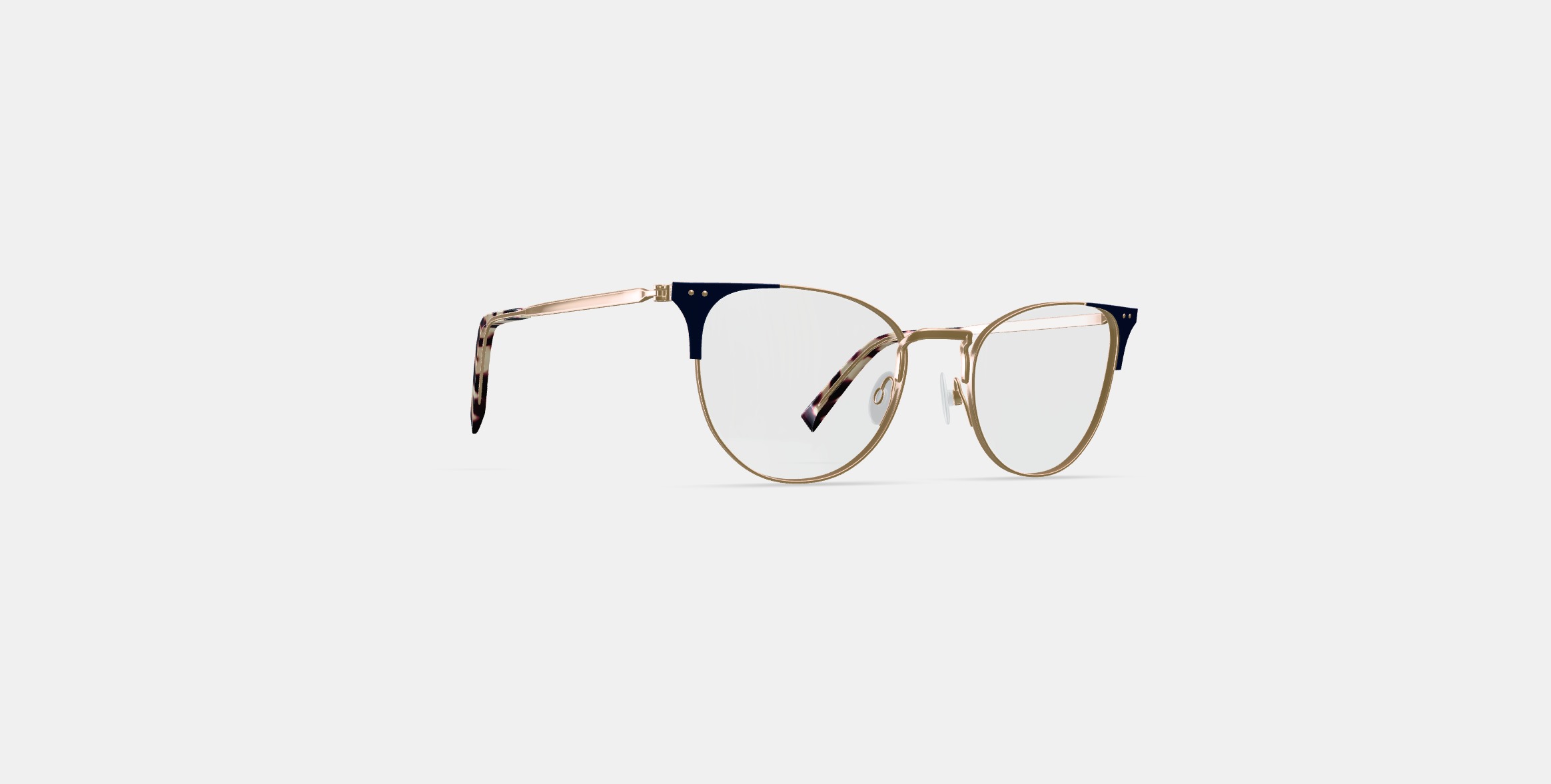 Ava Eyeglasses in Polished Gold with Brushed Navy 3D model_2