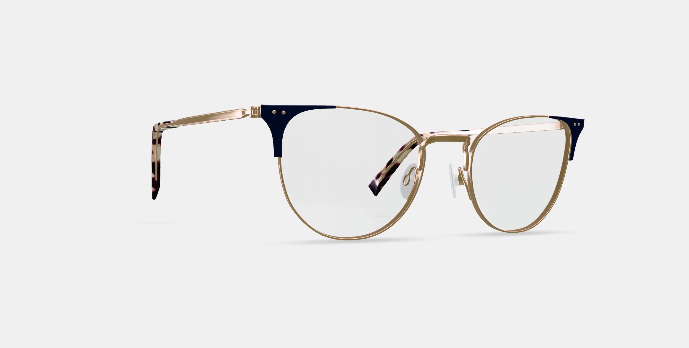 Ava Eyeglasses in Polished Gold with Brushed Navy 3D model_9