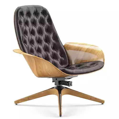 Plycraft Mid Century Black Leather Mr Chair Low-poly 3D model
