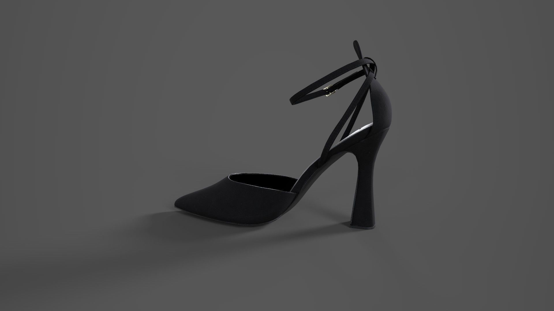 Pointed Toe Ankle Strap Pumps Black Suede Low-poly 3D model_2