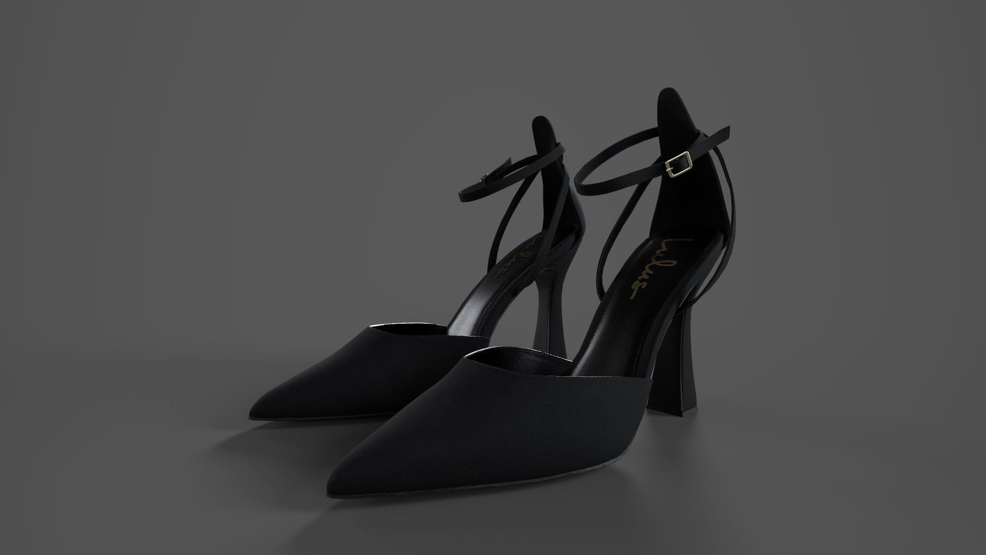 Pointed Toe Ankle Strap Pumps Black Suede Low-poly 3D model_3