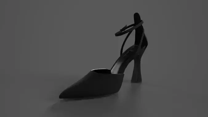 Pointed Toe Ankle Strap Pumps Black Suede Low-poly 3D model
