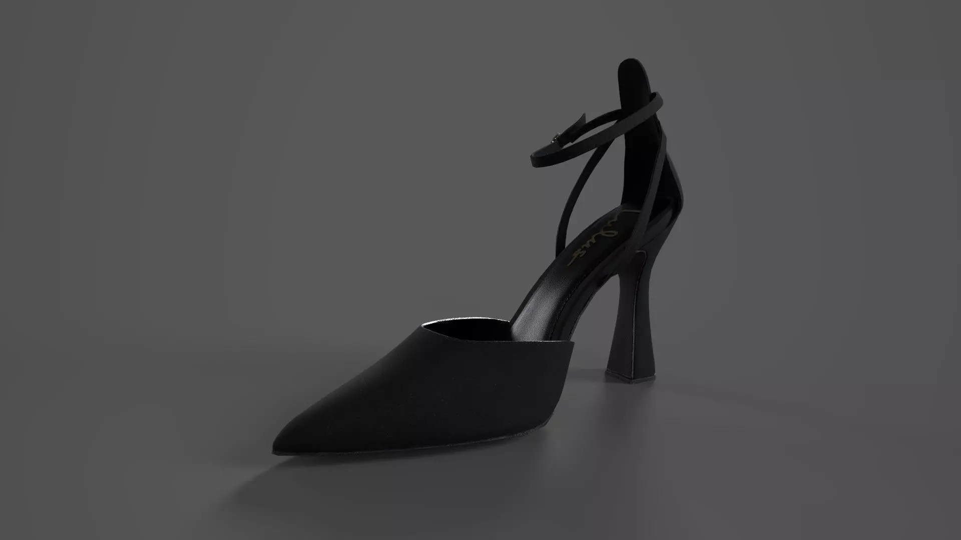Pointed Toe Ankle Strap Pumps Black Suede Low-poly 3D model_0