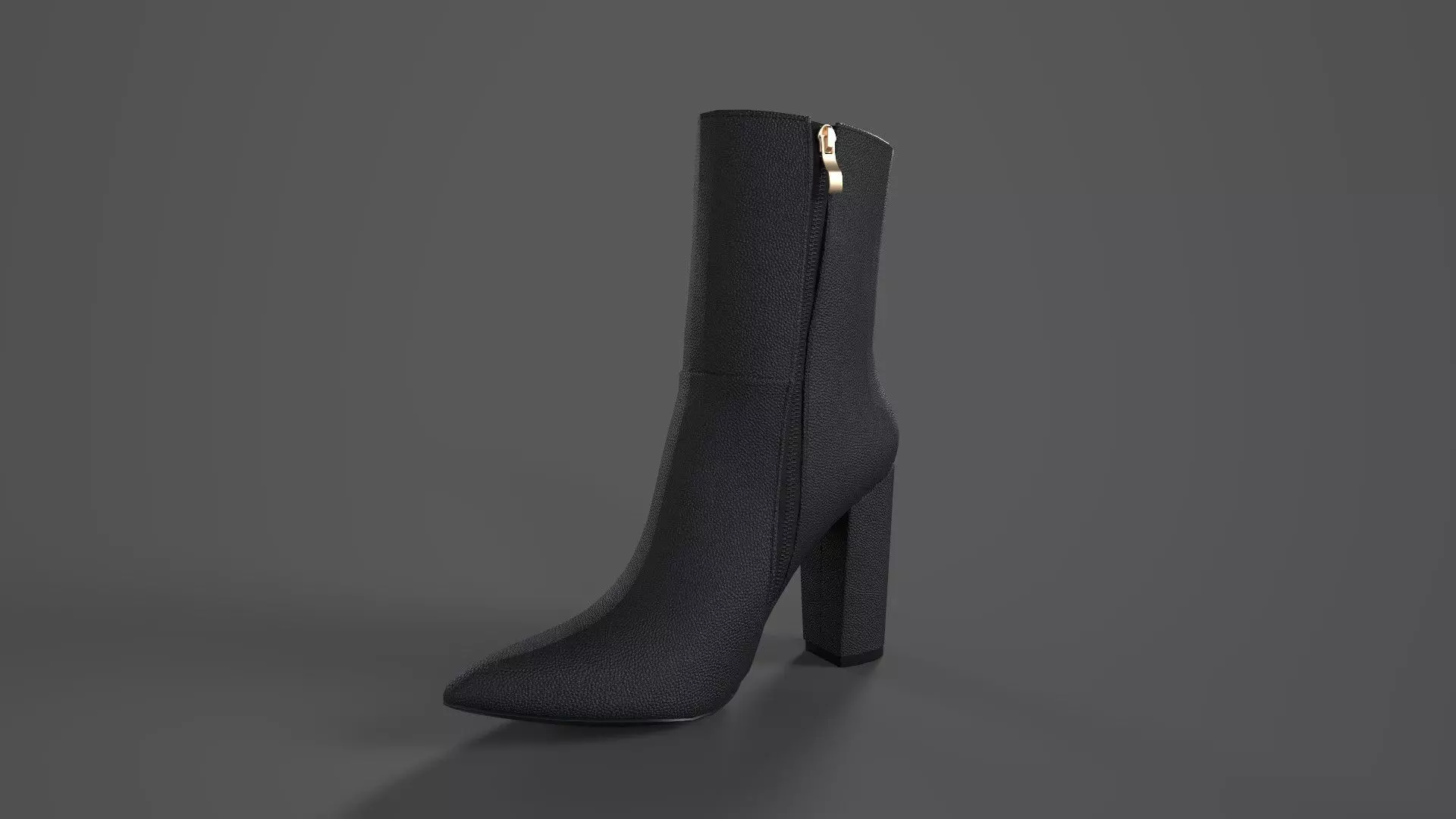Pointed Toe Mid Calf Boots Black Pebble Low-poly 3D model