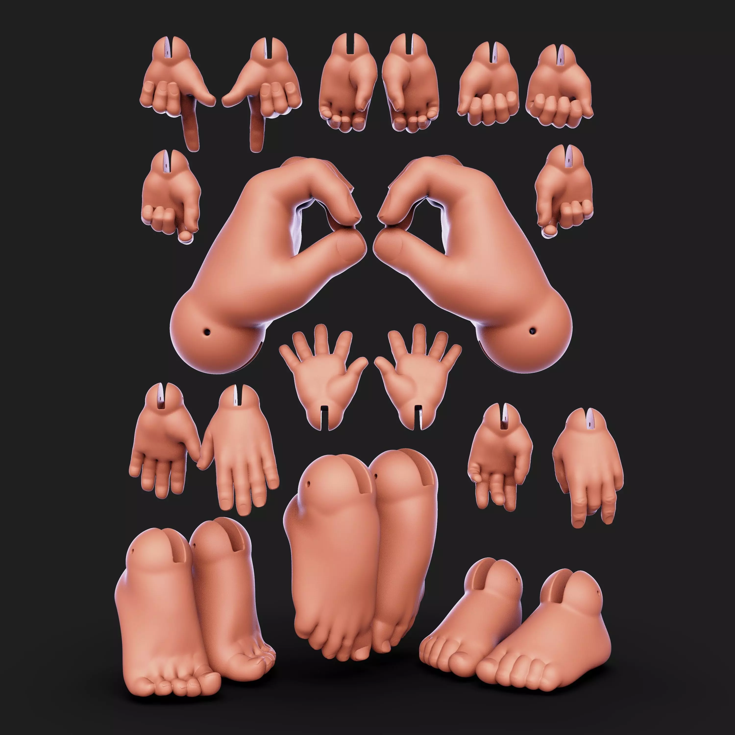 Bjd doll Set of hands 8 pairs feet 3 pairs 3D print model_0