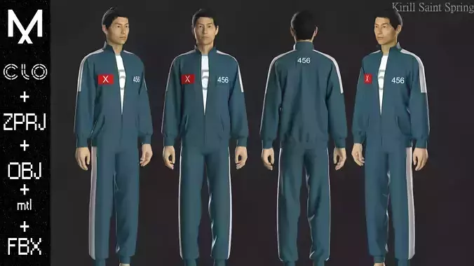 Squid Game Outfit Marvelous designer Clo3d OBJ mtl FBX ZPRJ