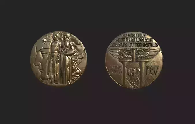 Paris 1937 Medal 3D print or game ready