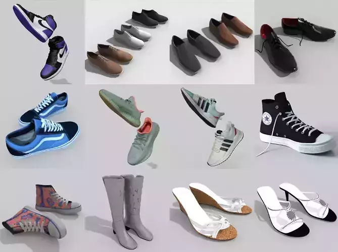 24 Many high detailed shoes models with texture