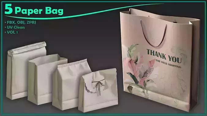 5 paper bag 3D model