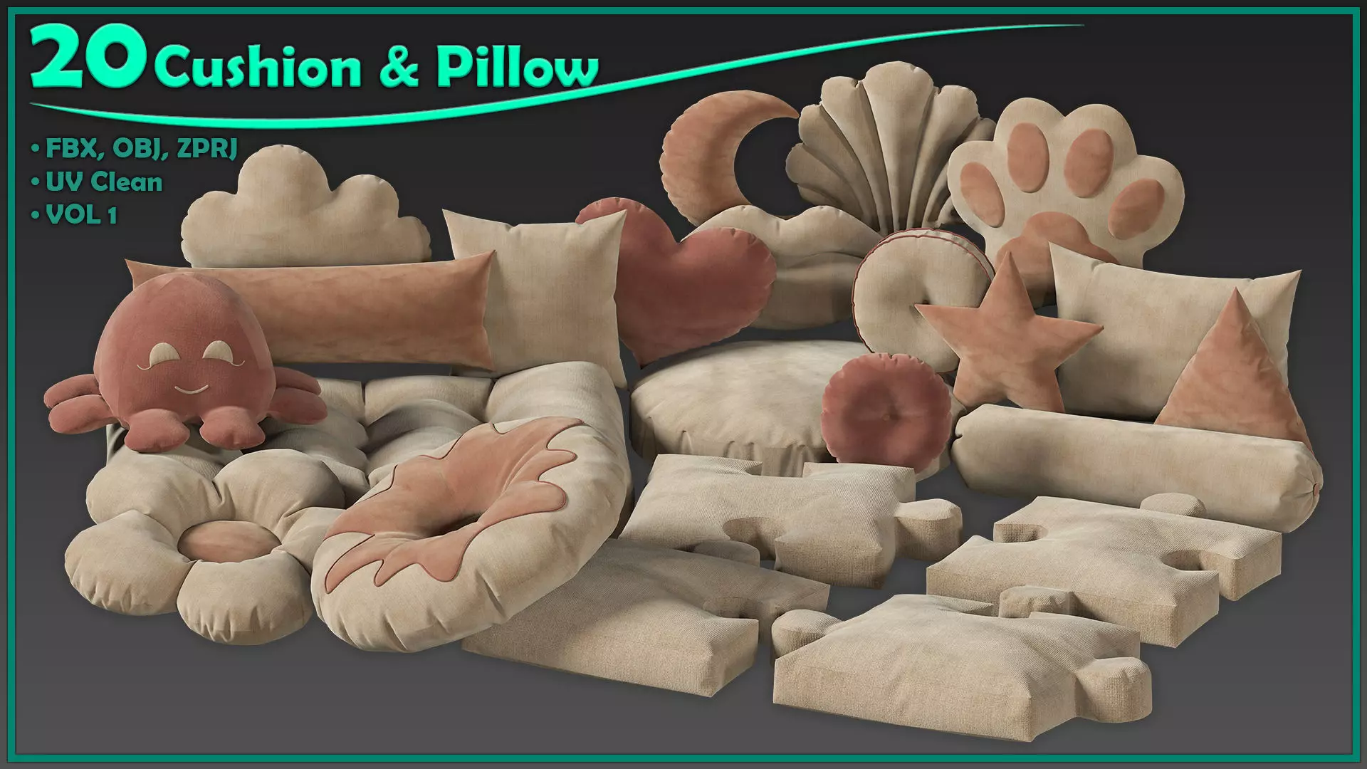 20 cushion and pillow 3D model_0