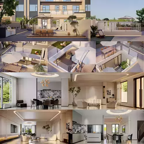 Modern villa garden  courtyard  living roomcr