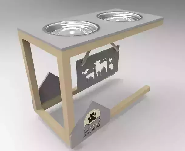 Modern Dual-Bowl Pet Feeder with Decorative Panels 3D print model
