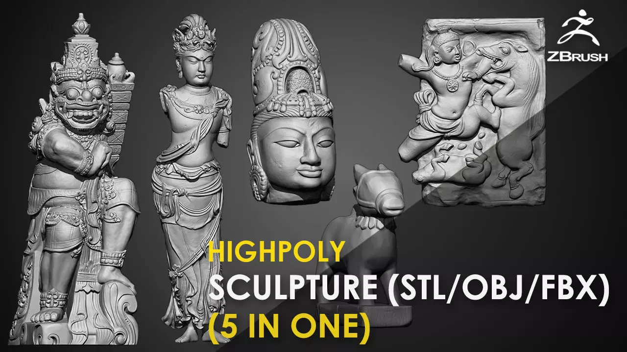 5 in One Highpoly Sculpture Stl Obj Fbx Sculpted in Zbrush 2019 3D model_0