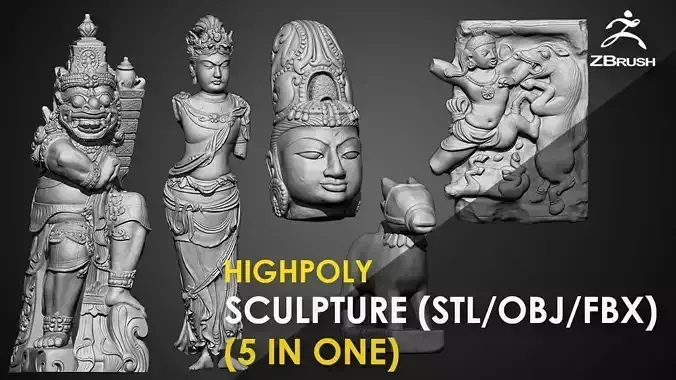 5 in One Highpoly Sculpture Stl Obj Fbx Sculpted in Zbrush 2019