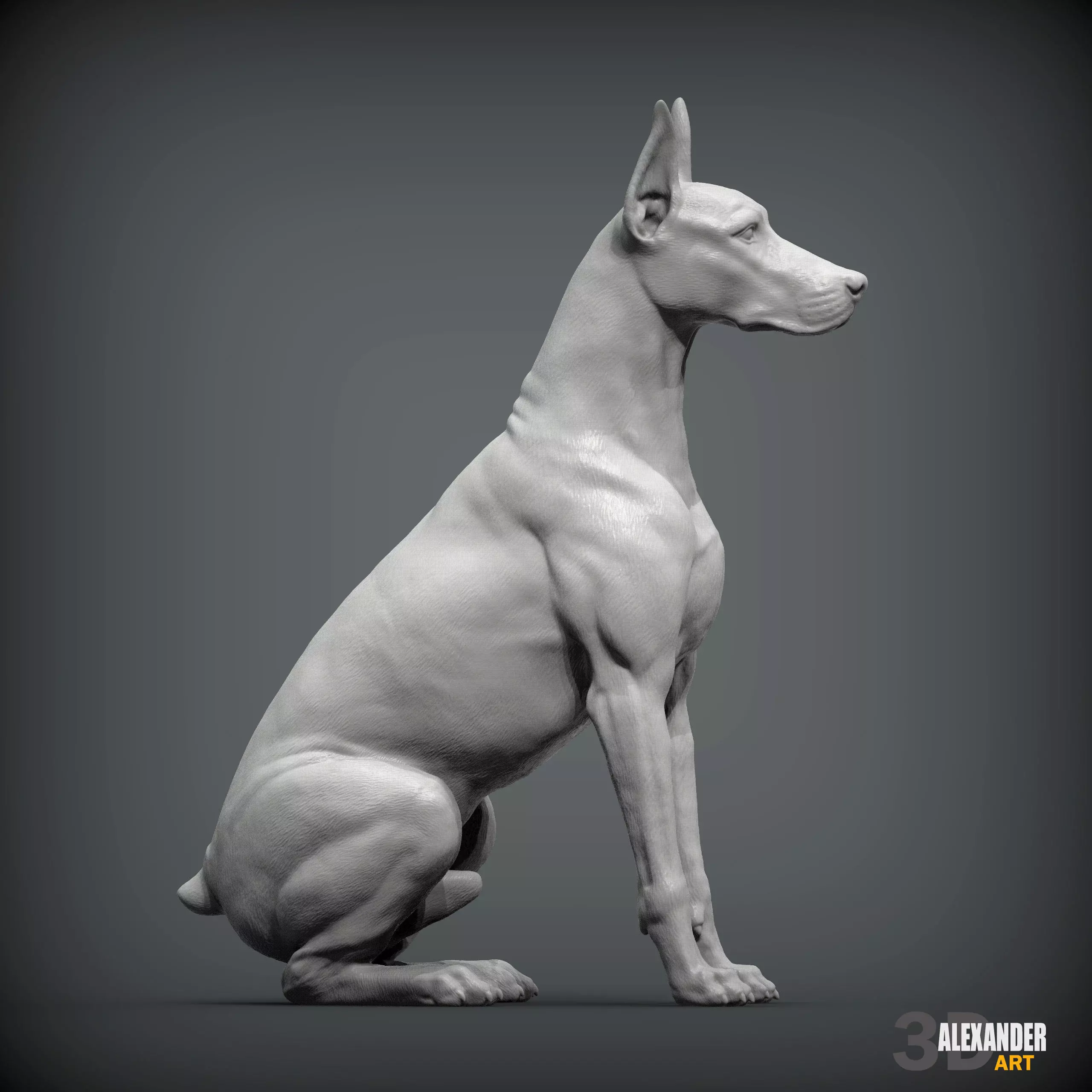 Doberman is sitting 3D print model
