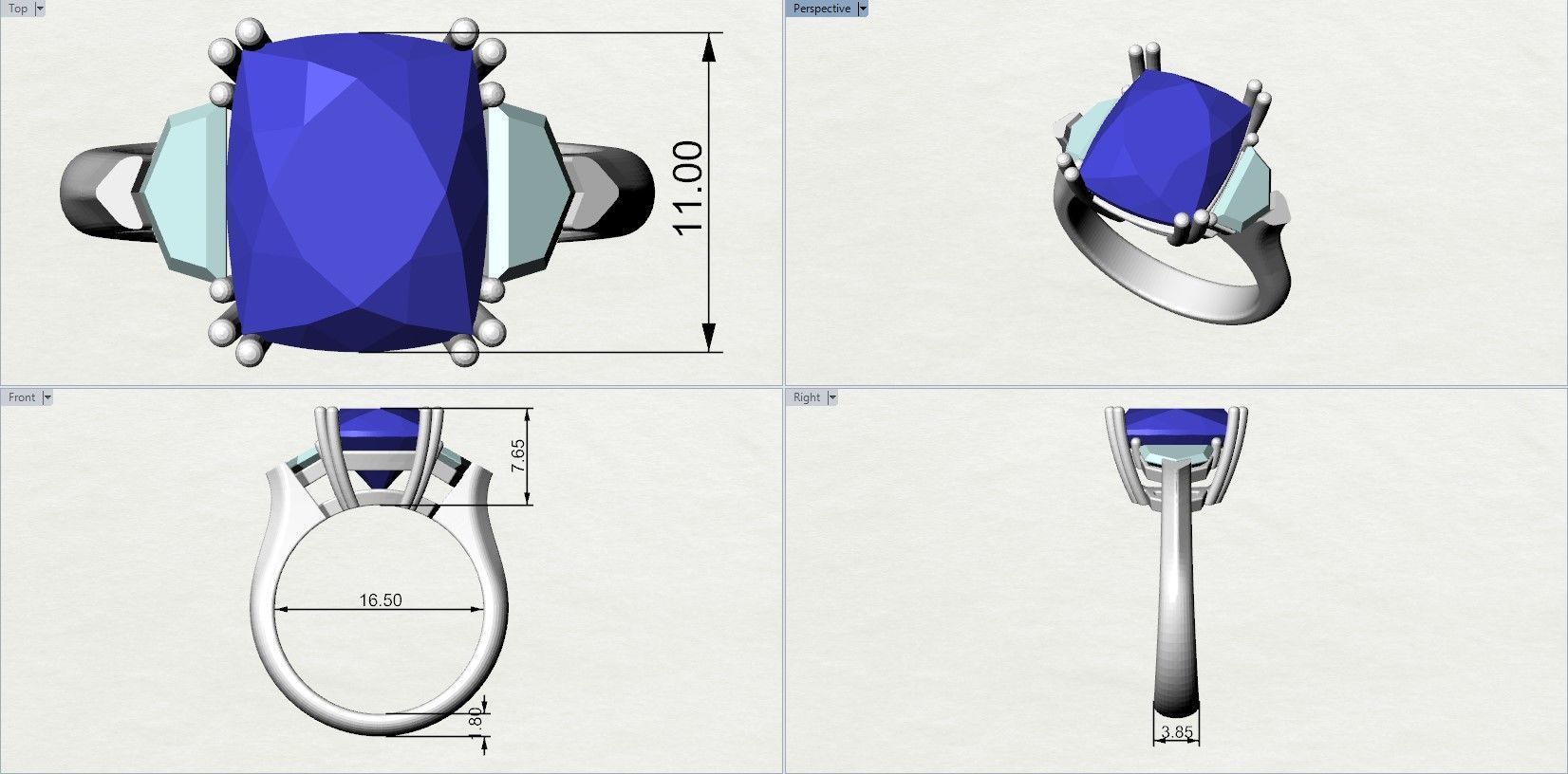 Tanzanite Ring 3D print model_8