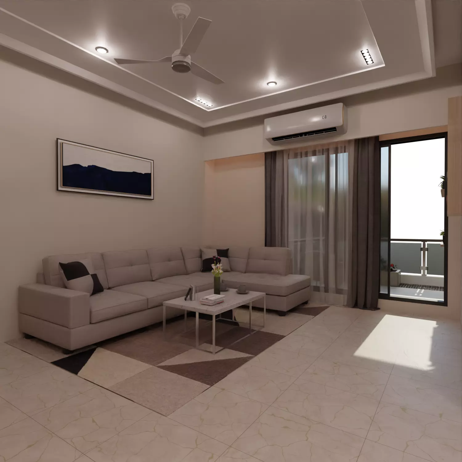 2 BHK Apartment Interior with Assets DS2 Low-poly 3D model_0