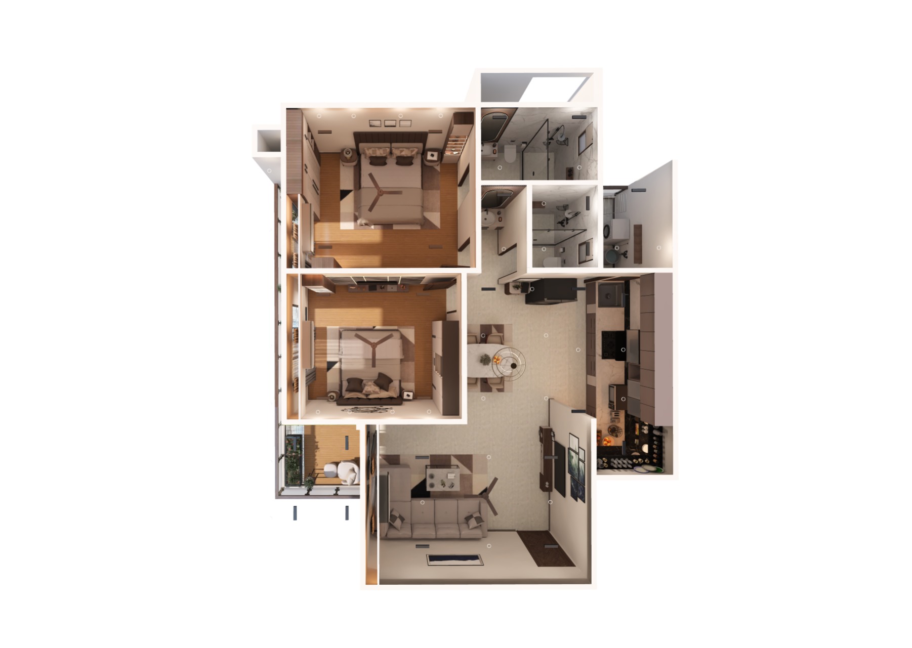 2 BHK Apartment Interior with Assets DS2 Low-poly 3D model_1