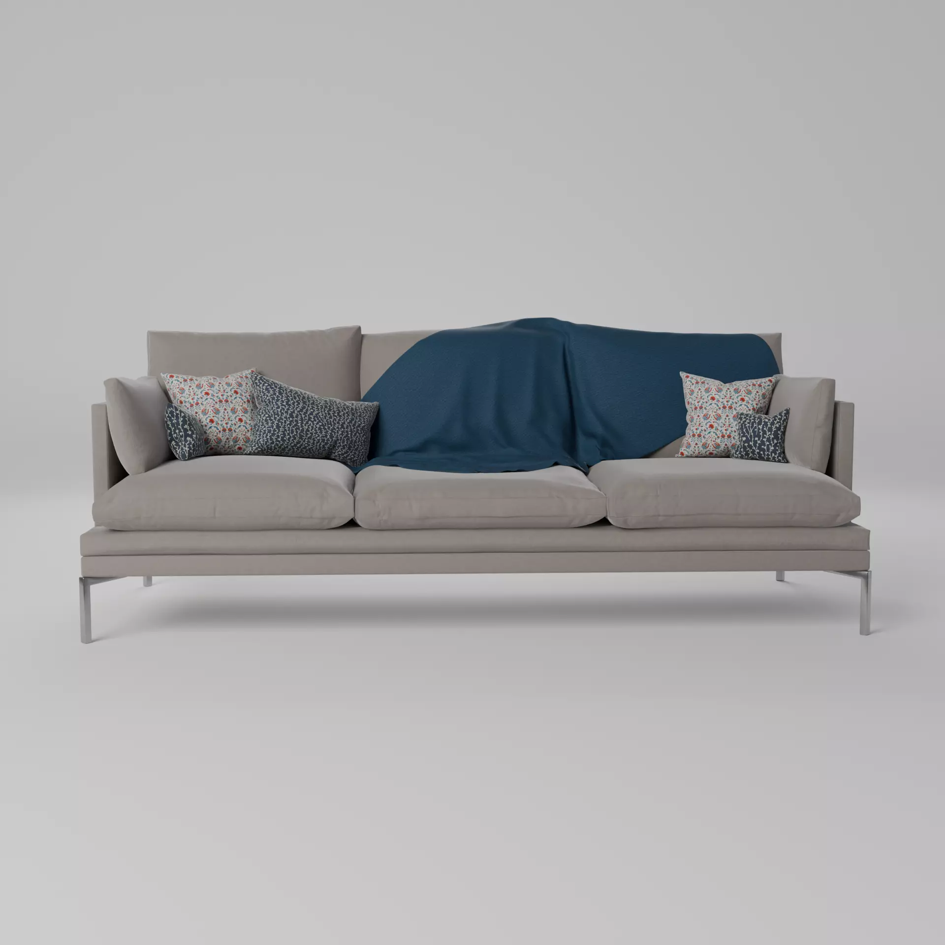 Cozy Couch with Floral Pillows 3D model