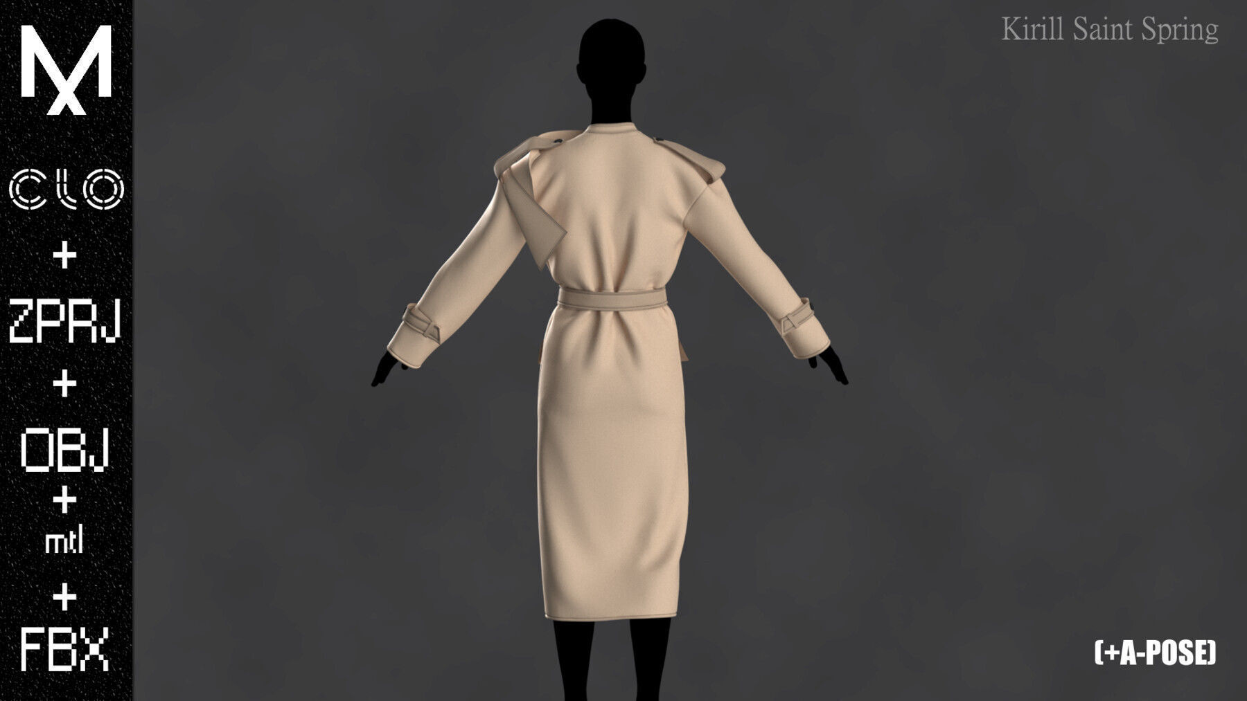 Coat Female Marvelous designer Clo3d OBJ mtl FBX ZPRJ 3D model_8