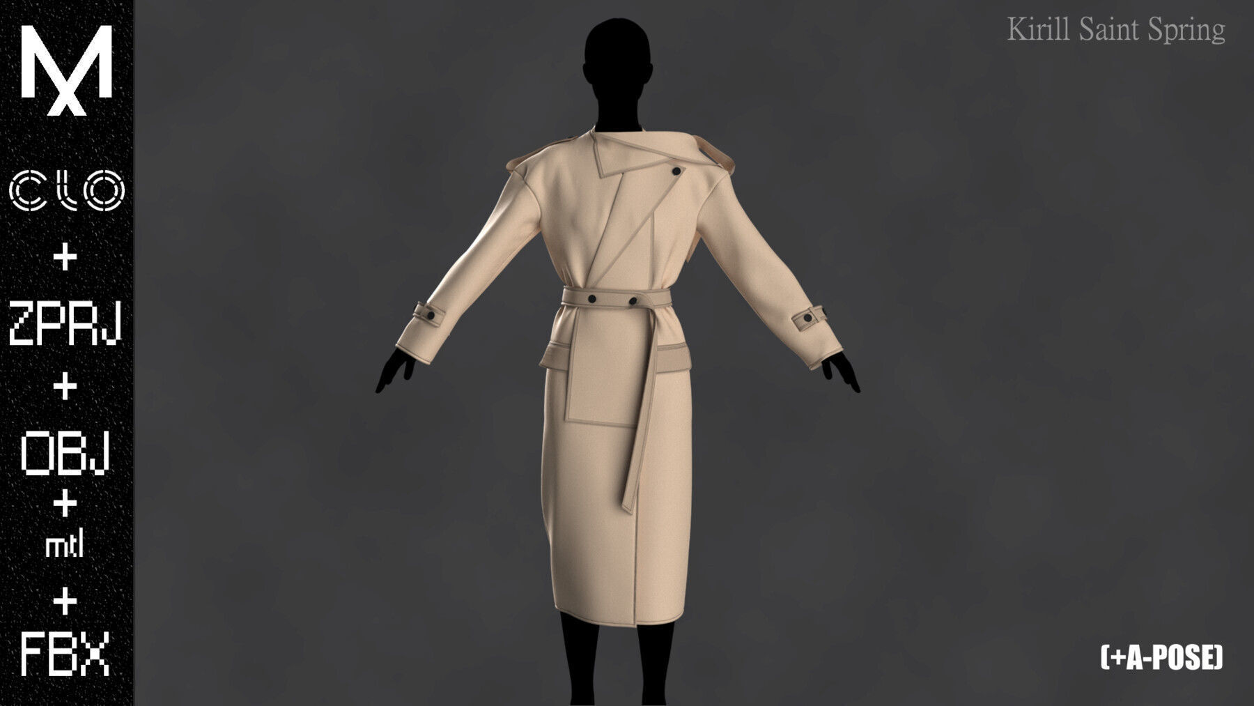 Coat Female Marvelous designer Clo3d OBJ mtl FBX ZPRJ 3D model_7