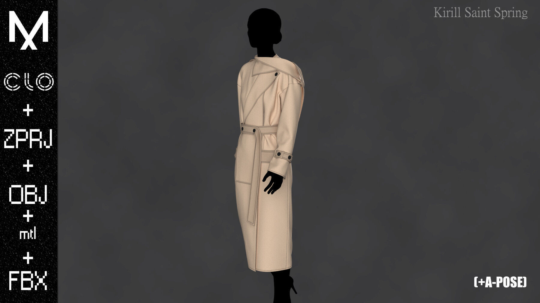 Coat Female Marvelous designer Clo3d OBJ mtl FBX ZPRJ 3D model_5