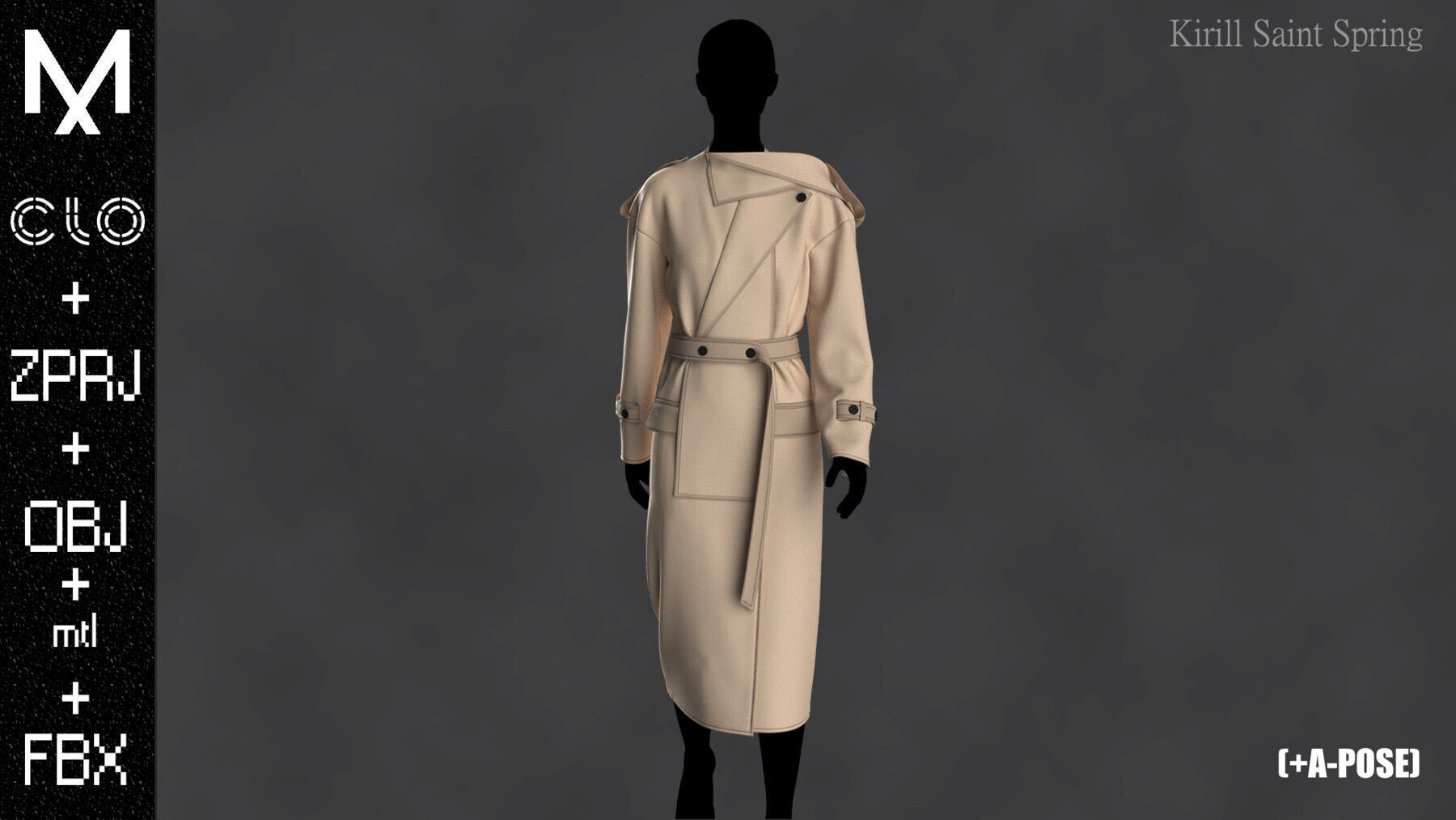 Coat Female Marvelous designer Clo3d OBJ mtl FBX ZPRJ 3D model_2