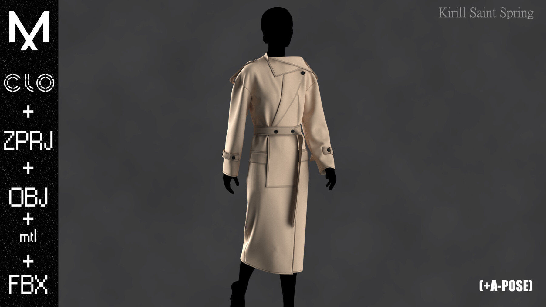Coat Female Marvelous designer Clo3d OBJ mtl FBX ZPRJ 3D model_3